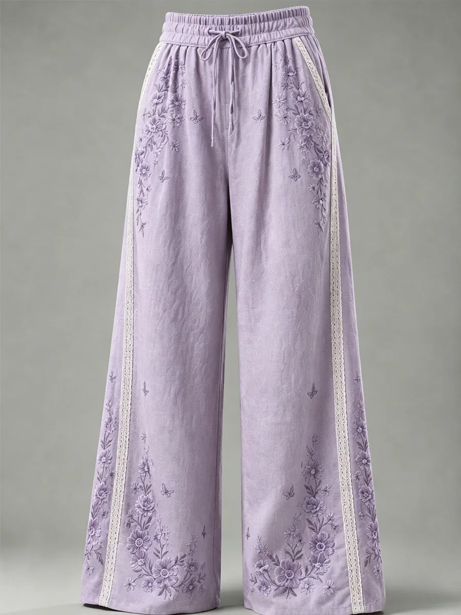 Women's Floral Print Embroidered Palazzo Pants