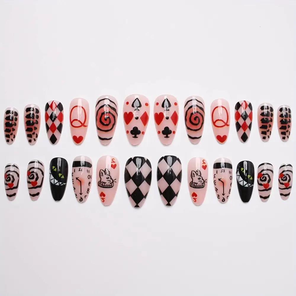 Nailhour 24Pcs Halloween Medium Almond Gothic Roses Design  Press On Nails