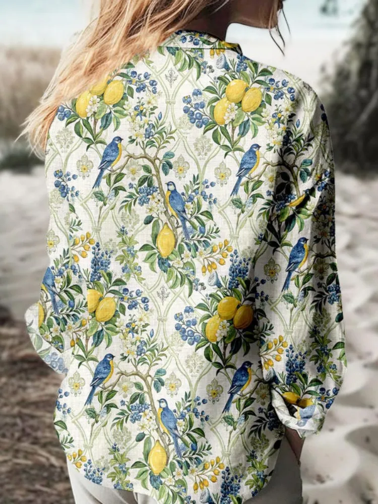 Lemon Bird Print Shirt