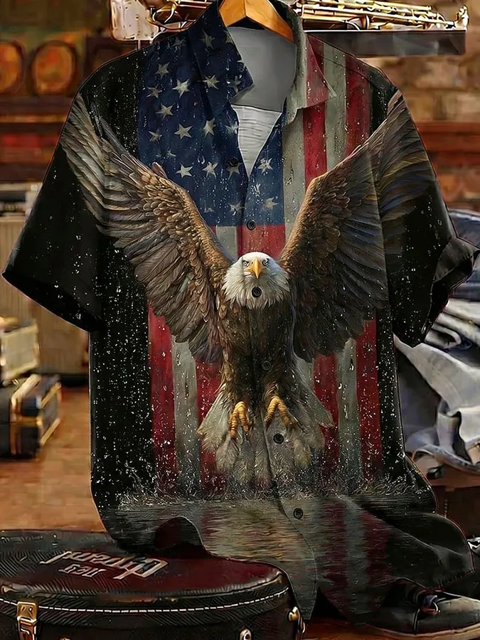 Men'S Retro American Flag Printed Casual Shirt