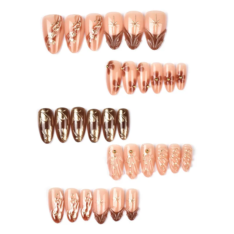 Nailhour 30Pcs Gilded Cat Eye Medium Almond Press On Nails