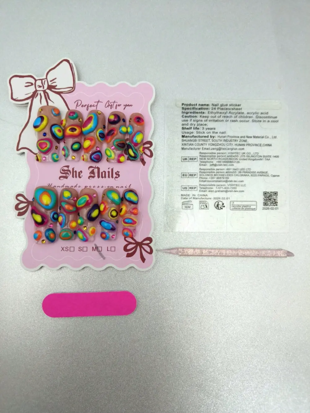 Nailhour 10Pcs Handmade Extra Long Square Y2K Colorful Press On Nails