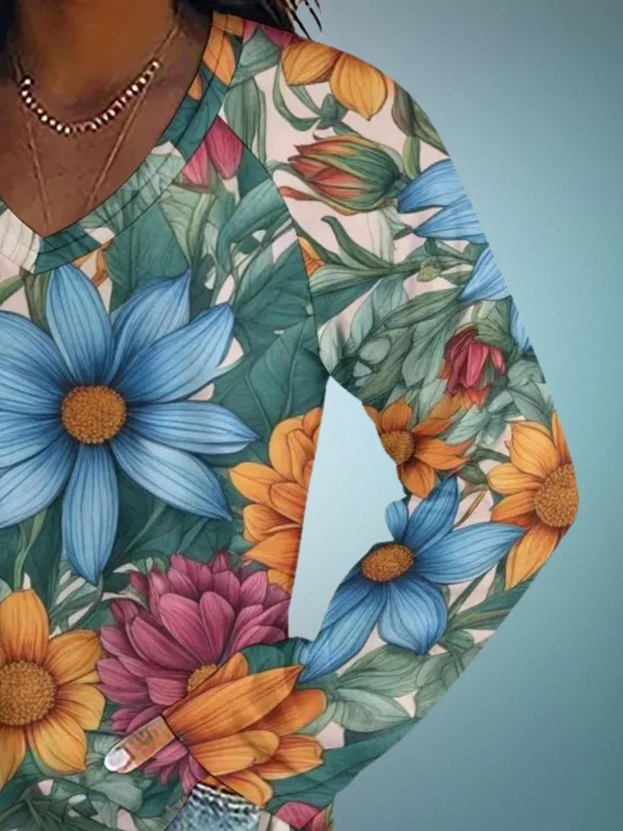 Lush Floral V-Neck T-Shirt