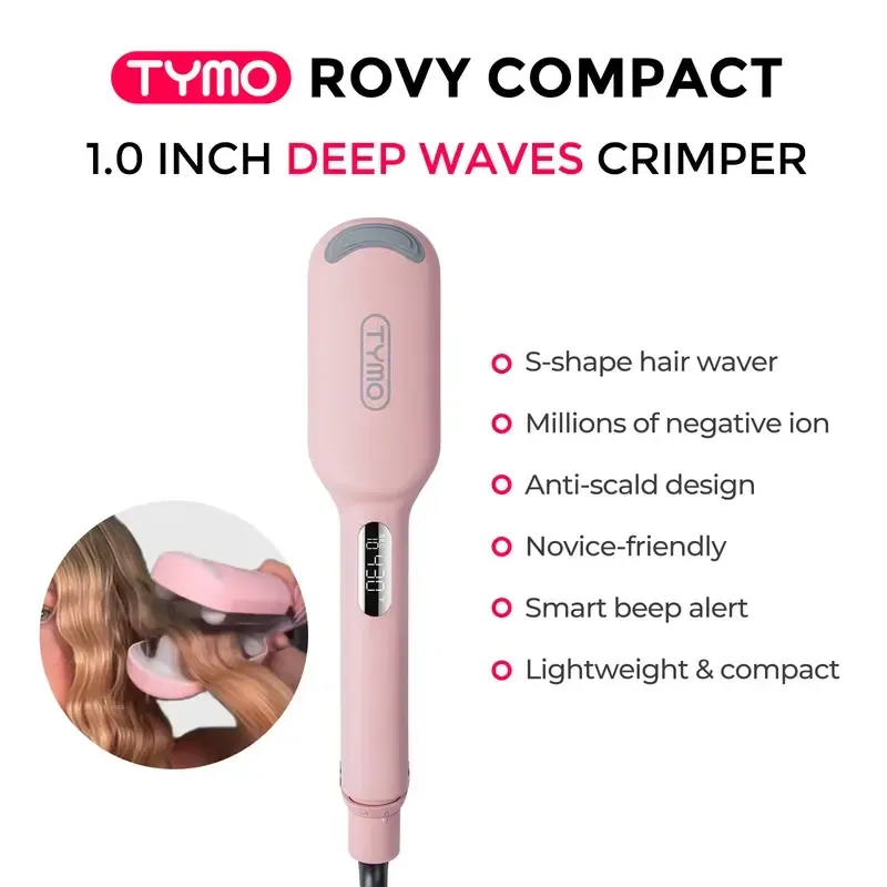 TYMO ROVY COMPACT Hair Waver Crimper, Hair Curler & Curling Irons, Hair Styling Tool with Negative Ionic Technology for Smooth Waves, Wavy Comfort, Hollywood Waves