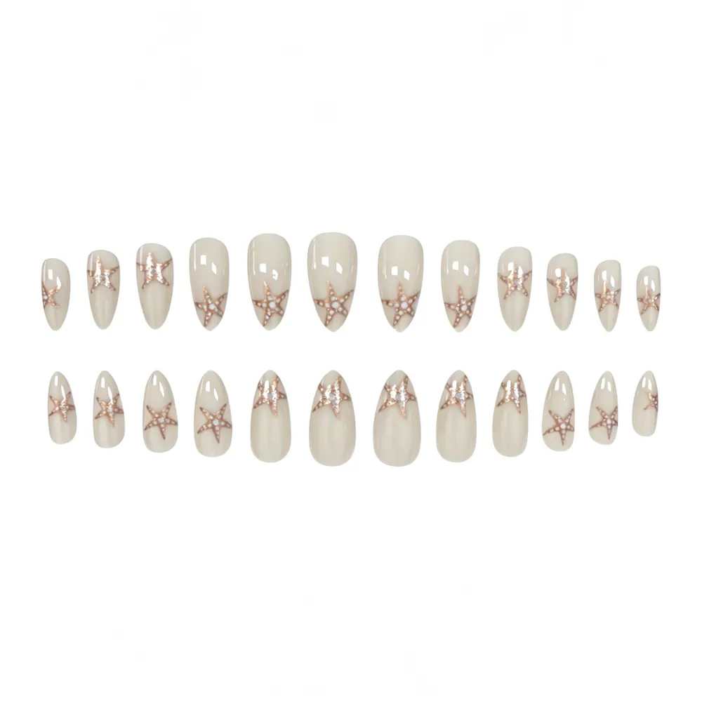 Nailhour 24Pcs Glitter Minimalist Medium Almond Press On Nails