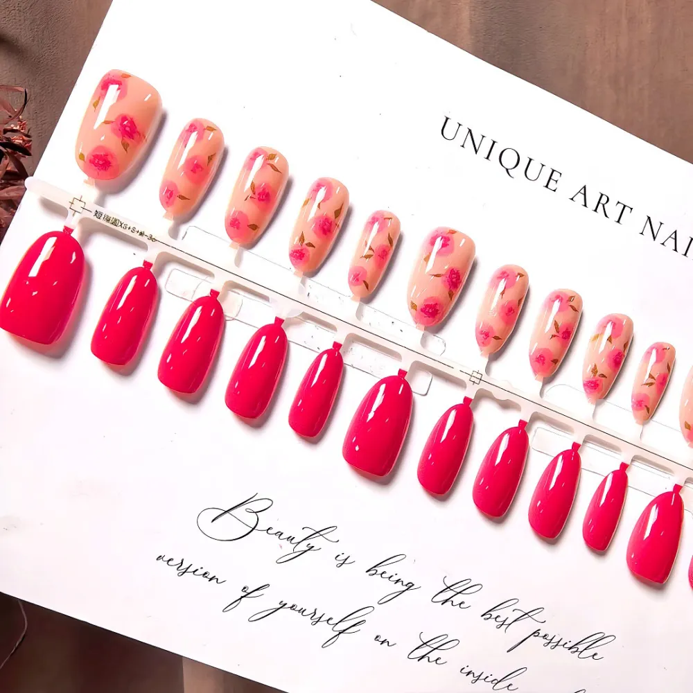 Nailhour 30Pcs Nude Vintage Roses Medium Almond Press On Nails