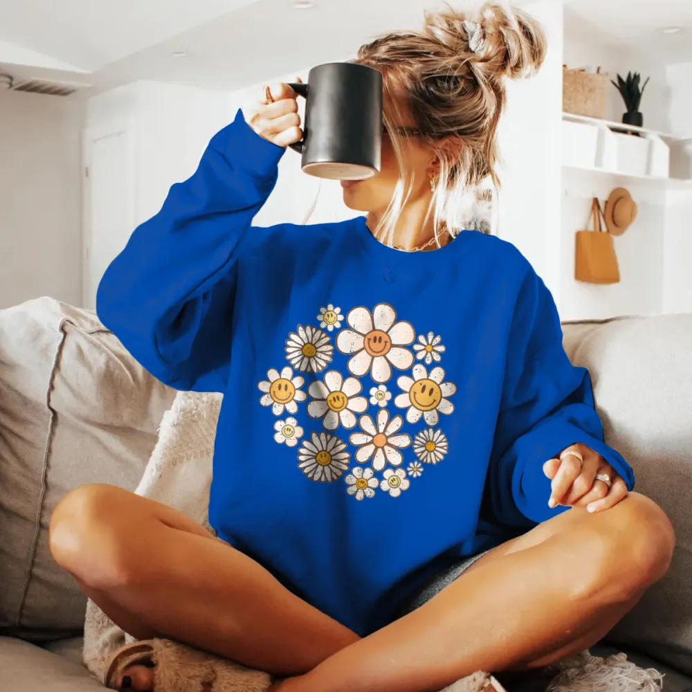 Retro Style Flower Graphic Sweatshirts