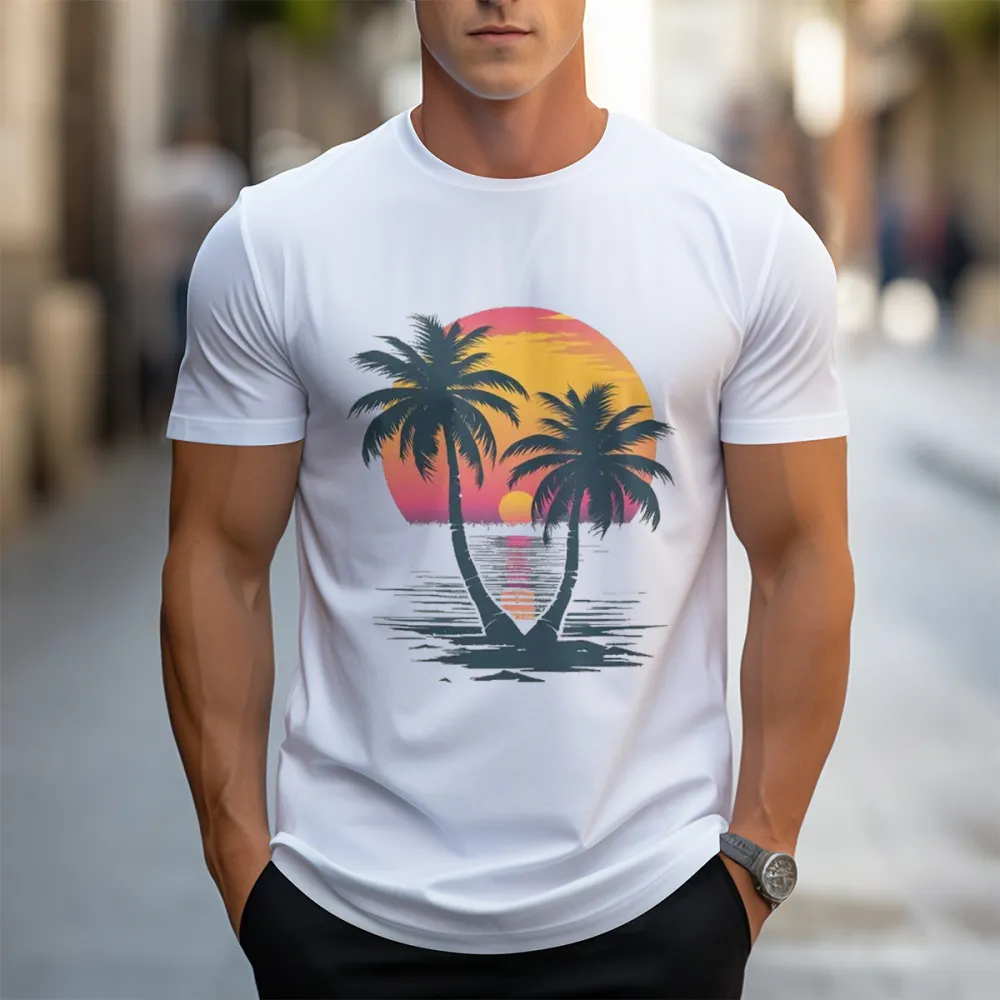 Tropical Sunset Palm Graphic T-Shirt