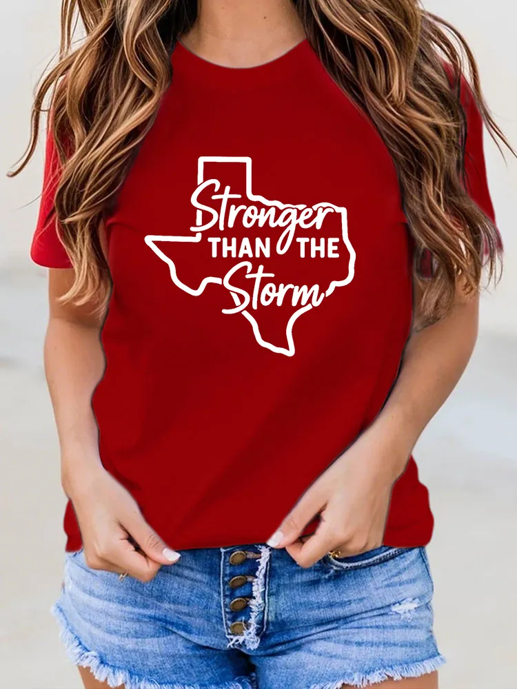 Ladies Stronger Than The Storn Simple Leisure Round Neck Shirt