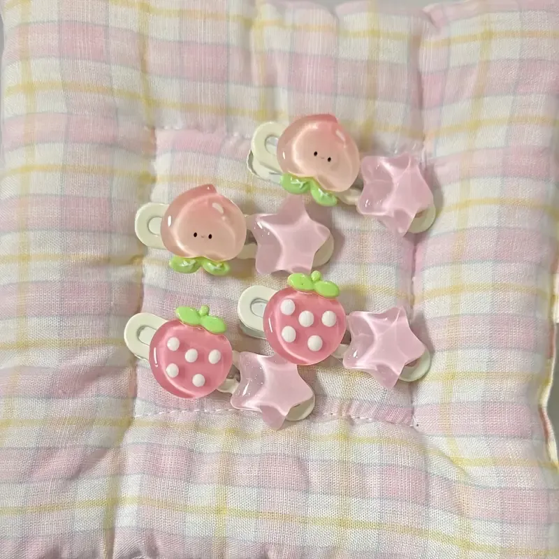 Cute Style Peach Strawberry Star Hair Clips Set