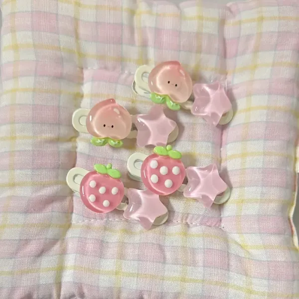 Cute Style Peach Strawberry Star Hair Clips Set