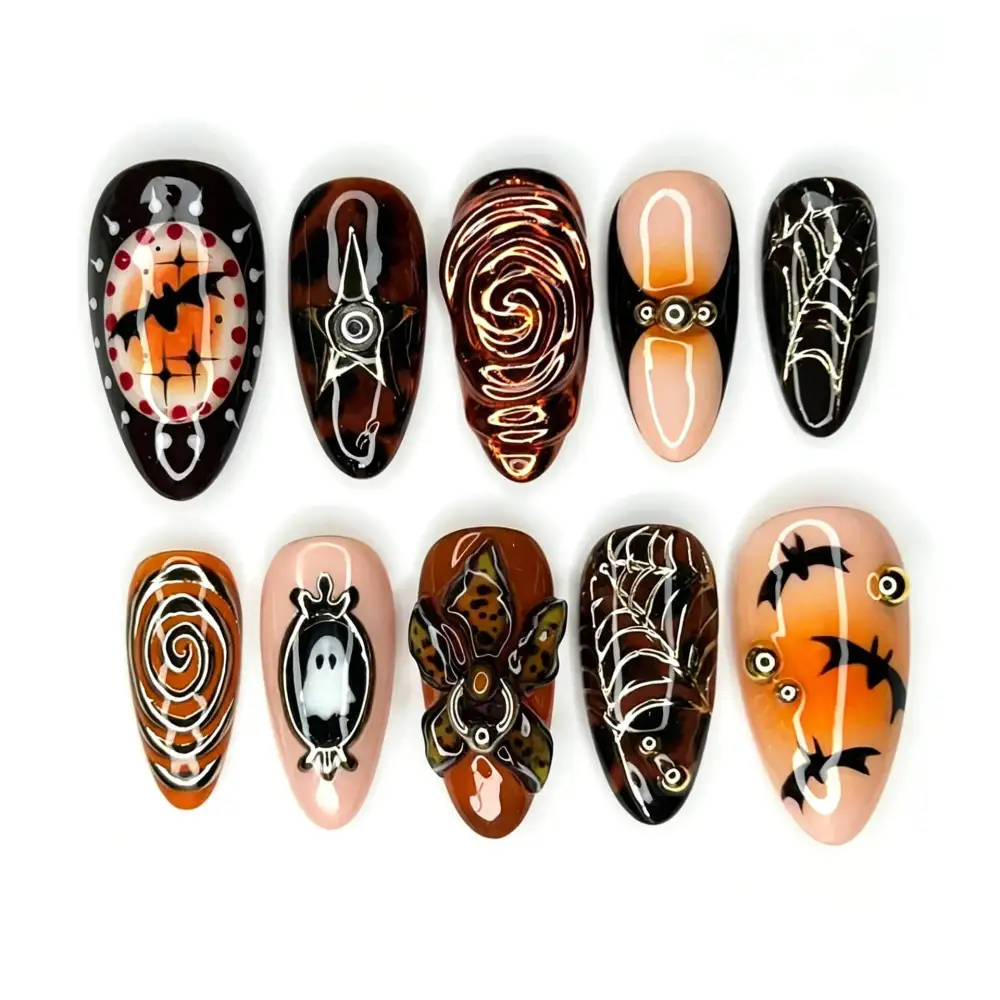 Nailhour 30Pcs 3D Gothic Halloween Medium Almond Press On Nails