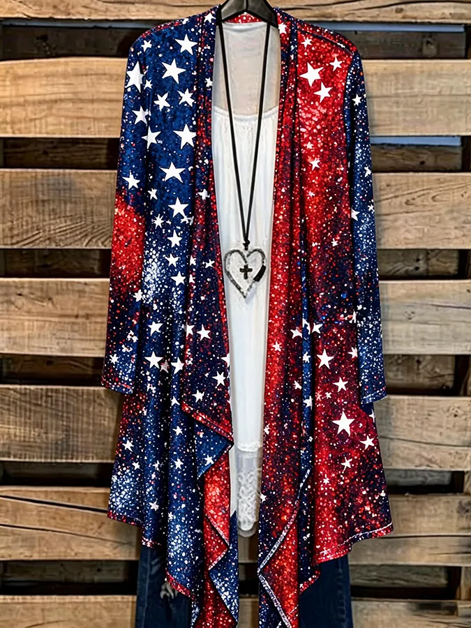 Women'S Independence Day Printed Casual Cardigan