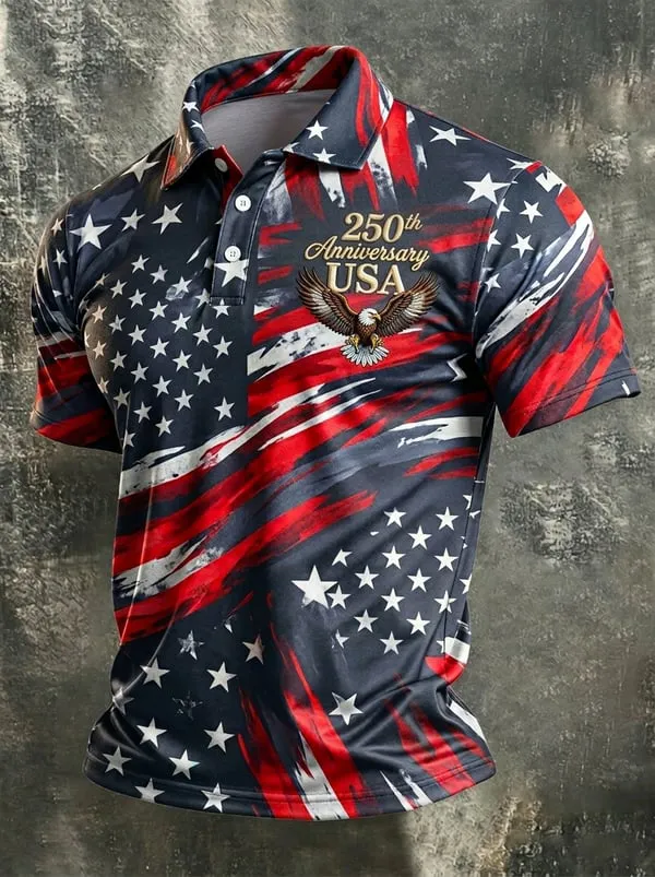 Men's America's 250th Anniversary Stand For The Flag Kneel For The Cross Faith Christian Cross Print POLO Shirt