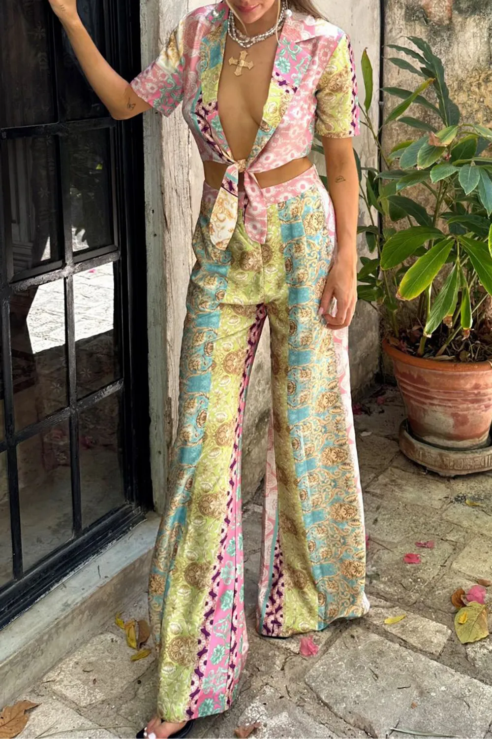 Casual Multicolor Floral Pants