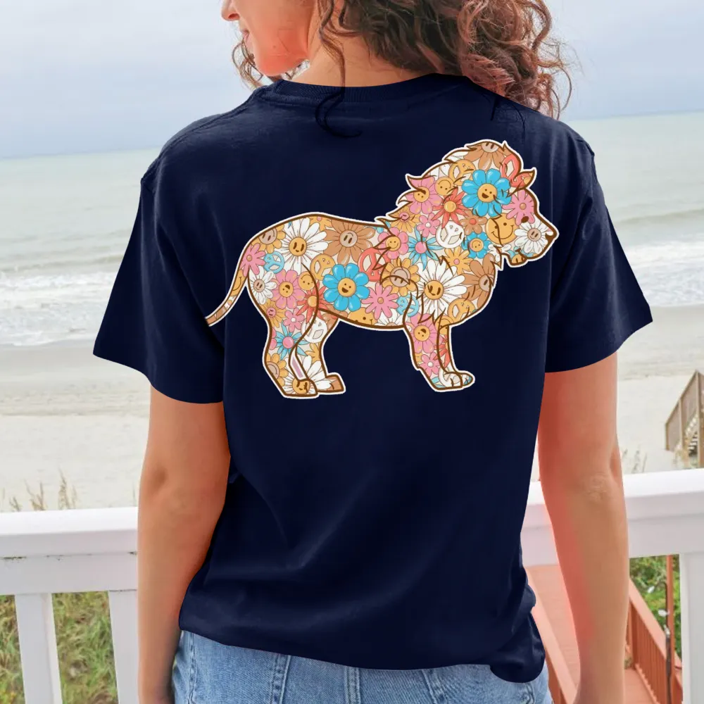 Smile Floral Lion Pattern T-Shirts