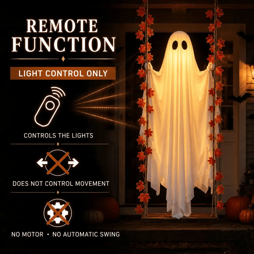 Halloween Porch/Garden Large Maple Leaf Swing Ghost Glowing Ornament