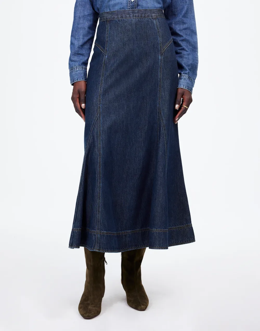 Denim Circle Wash Midi Skirts
