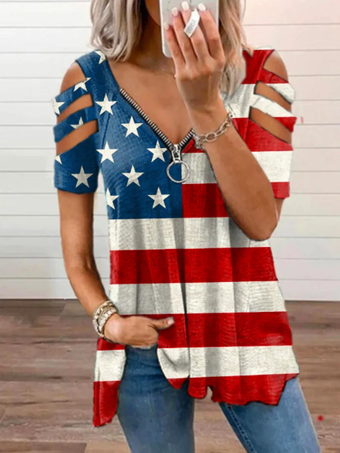 Women's Retro American Flag Print Casual Top