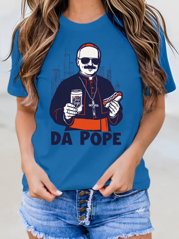 Women's Da Pope Print Round-Neck Short Sleeve T-Shirt
