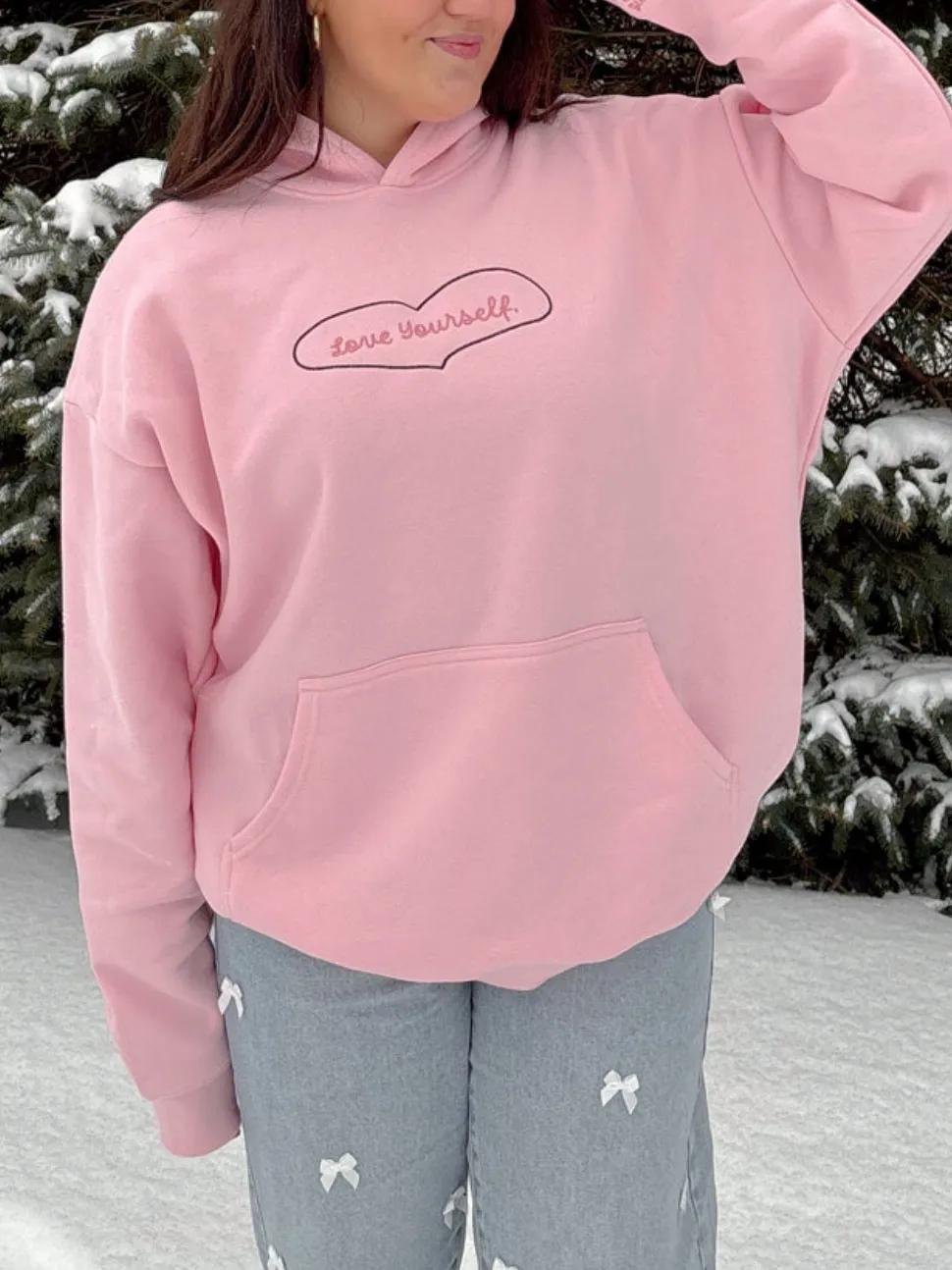 Women's Heart-Shaped Cute Print Hooded Long-Sleeved Pullover Hoodie