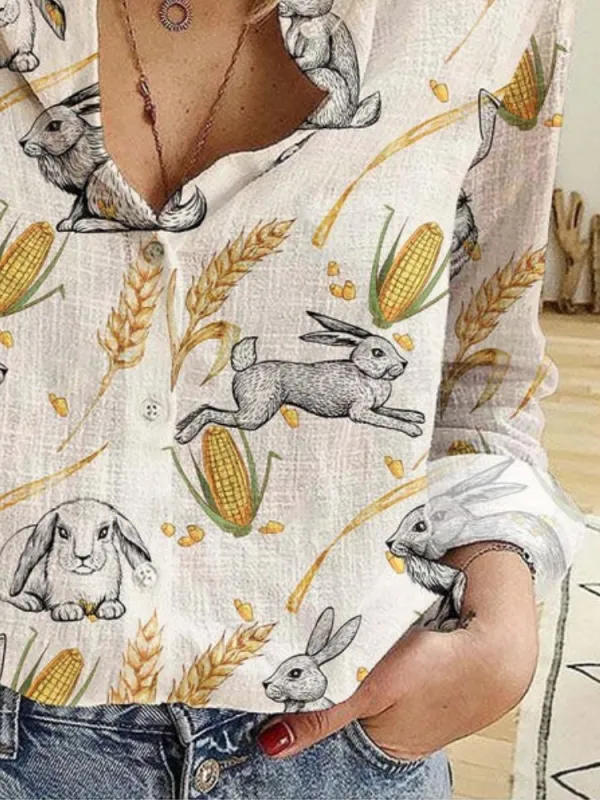 Rabbit and Wheat Print Shirt