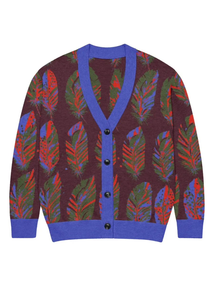 Bold Feather Pattern Cardigan