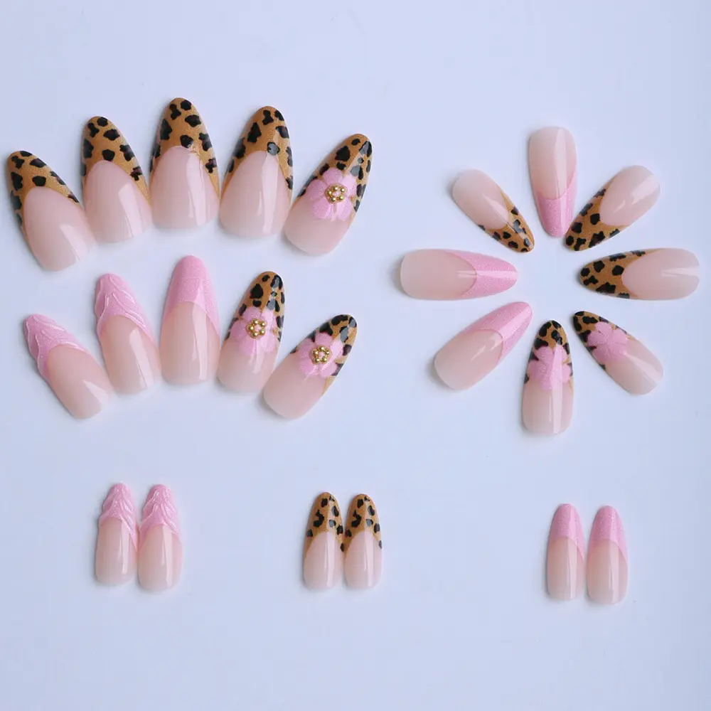Nailhour 24Pcs Nude French Medium Almond Press On Nails