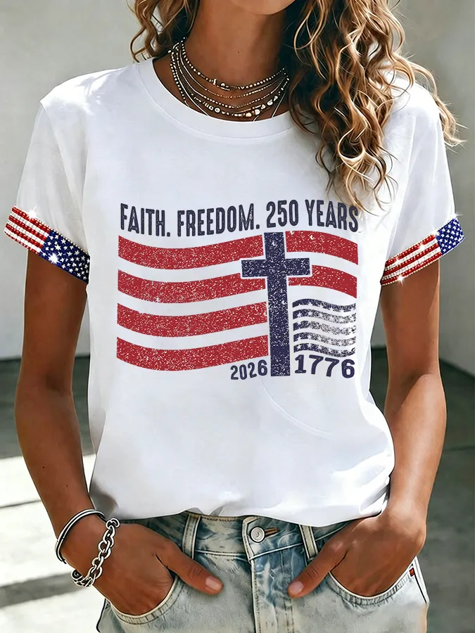 Women'S  America Flag Printed Casual T-Shirt