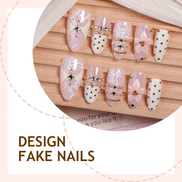 Nailhour 30Pcs Nude 3D Floral Medium Almond Press On Nails