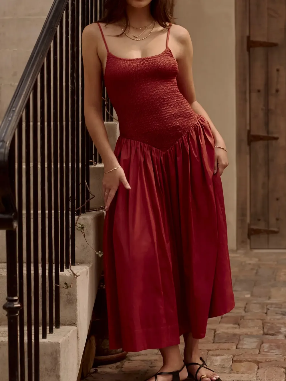 Terracotta Shirred Detail Dress