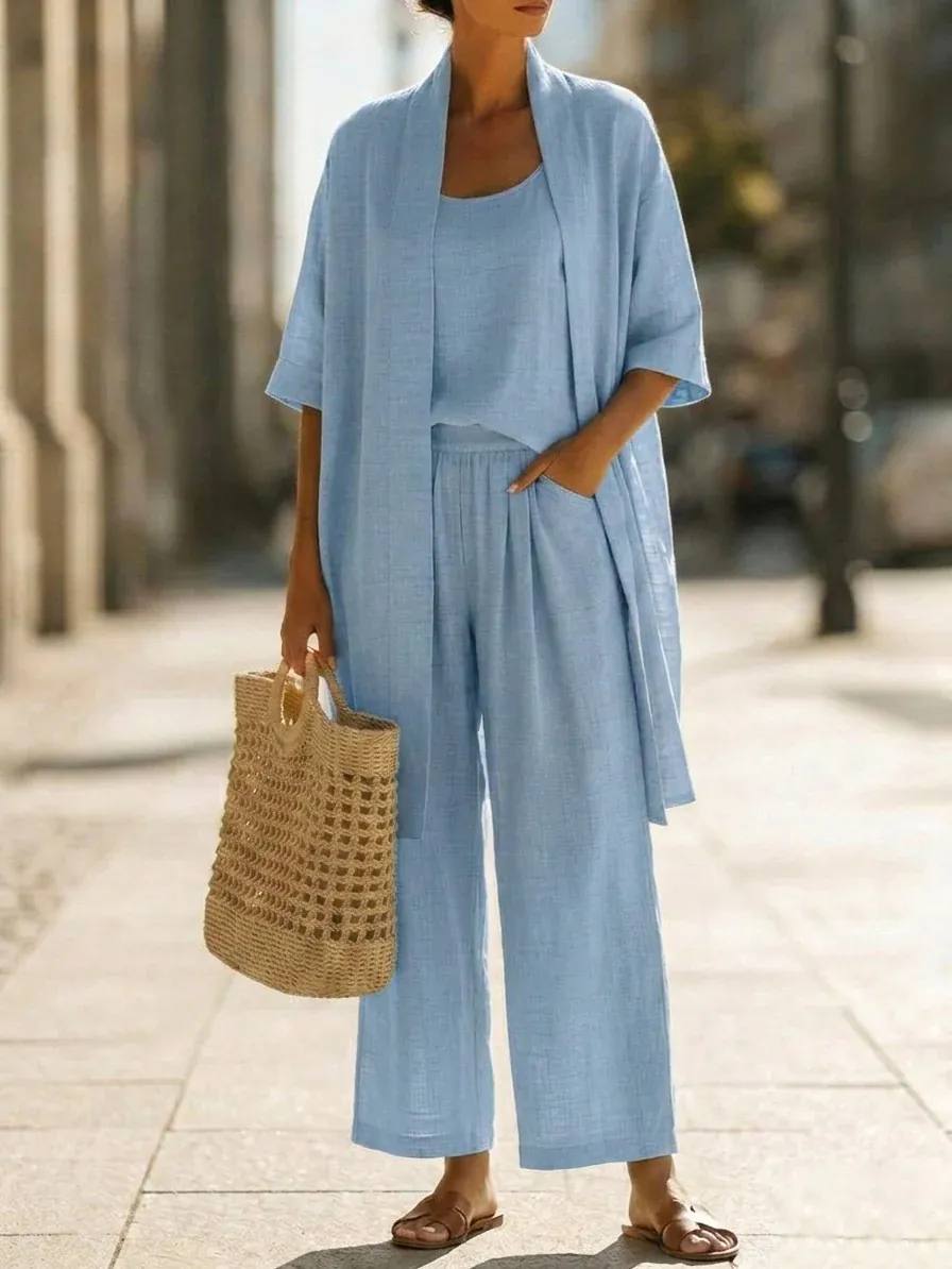 Minimalist Linen Cotton Three Piece Set - Suitable For Daily Wear