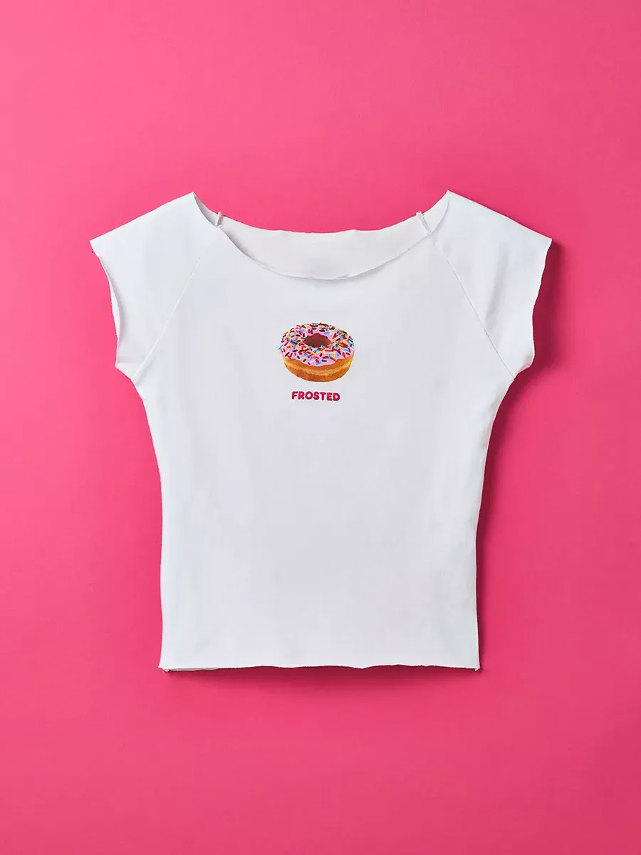 Women's Pure Cotton Solid-Color Printed Short T-Shirt