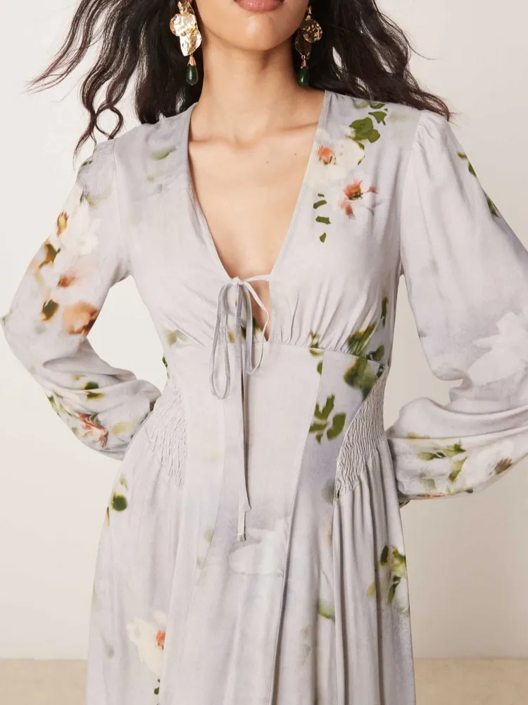 Tied Front V-Neck Maxi Dress