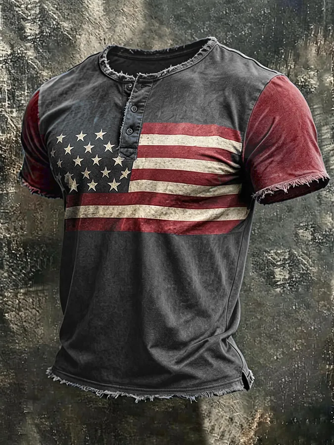 Men'S American Flag Printed Casual Top