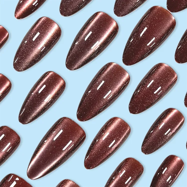 Nailhour 24Pcs Brown Cat Eye Nail Art Press On Nails