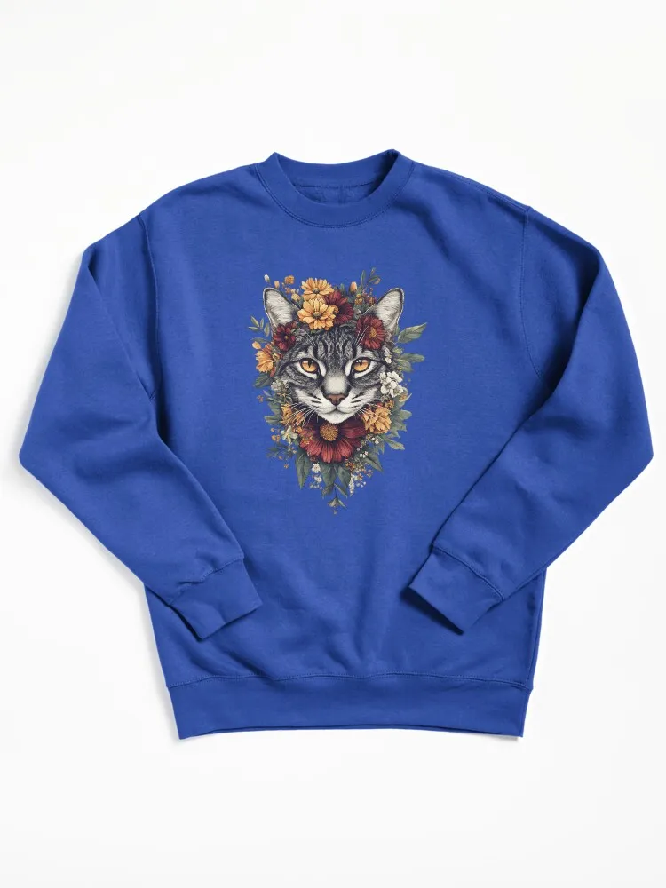 Floral Bengal Cat Pullover Sweatshirt
