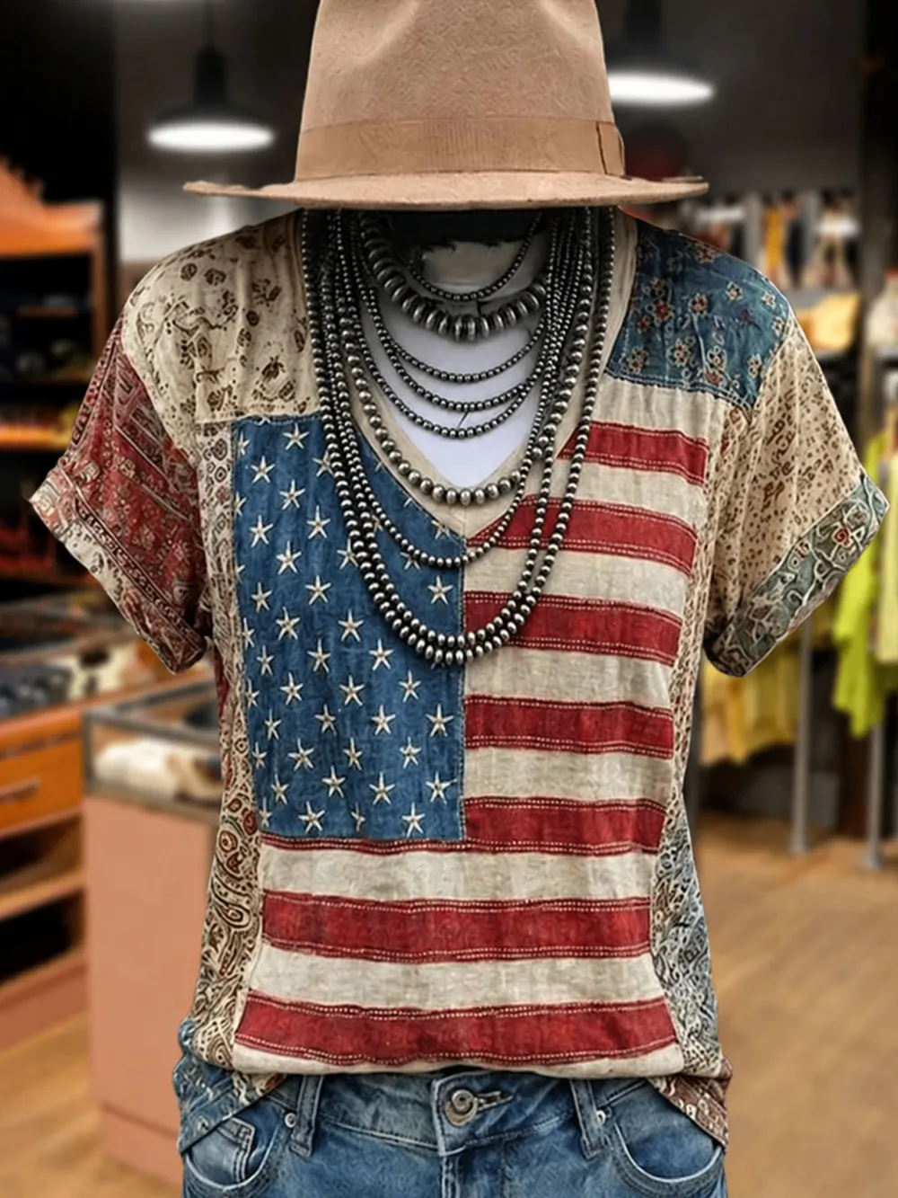 Women'S Floral Flag Printed Casual T-Shirt