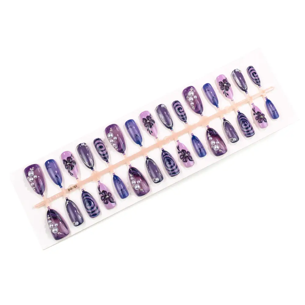 Nailhour 30Pcs Gilded Multicolor 3D Medium Almond Press On Nails