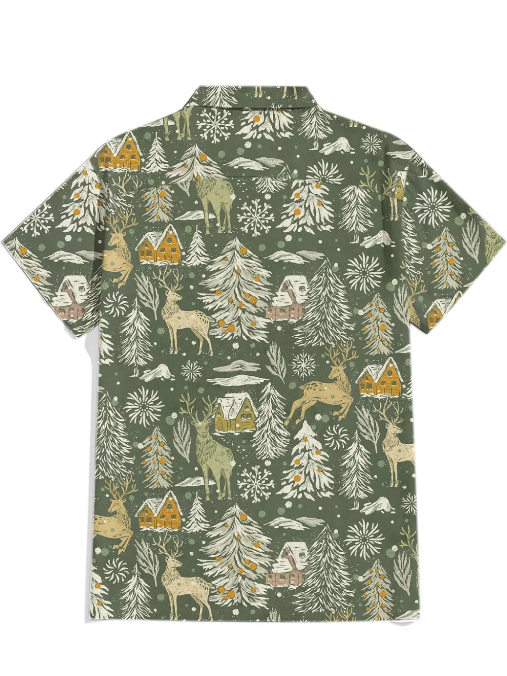 Snowy Village Celebration - 100% Cotton Cuban Collar Shirt