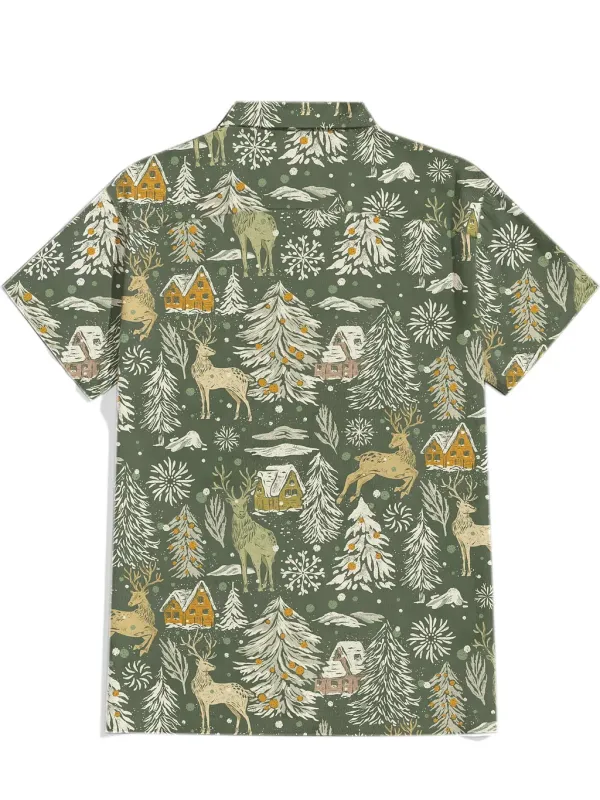Snowy Village Celebration - 100% Cotton Cuban Collar Shirt