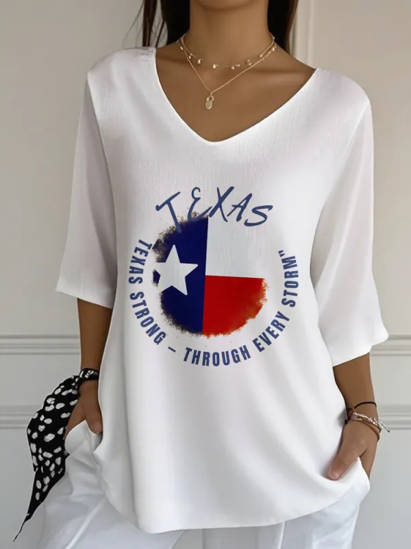 Ladies Casual Style Texas Strong All-Match V-Neck Shirt