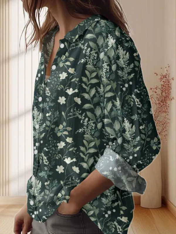 Plant Print Button Up Shirt