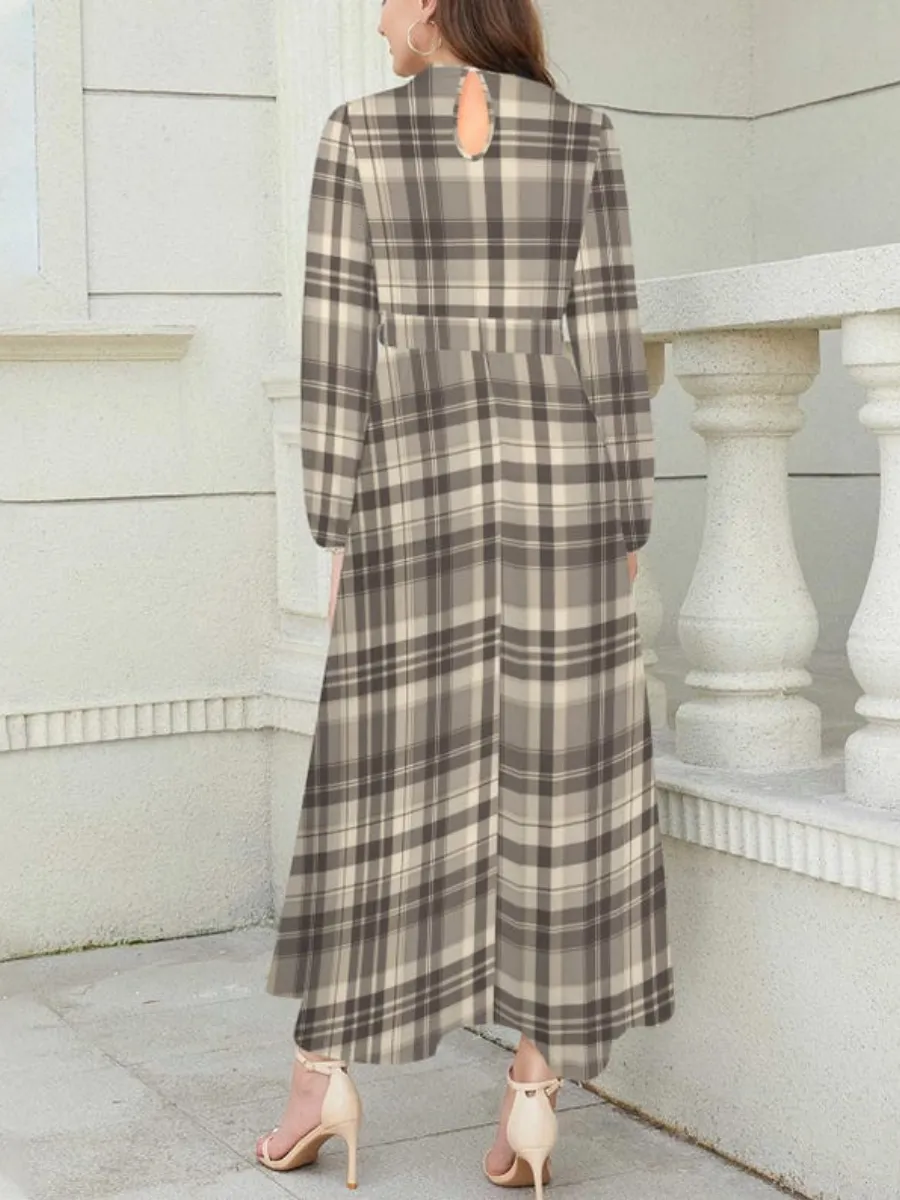 Neutral Plaid Maxi Dress