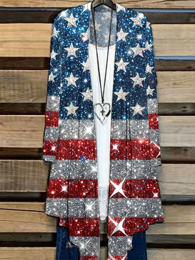Women'S Independence Day Printed Casual Cardigan
