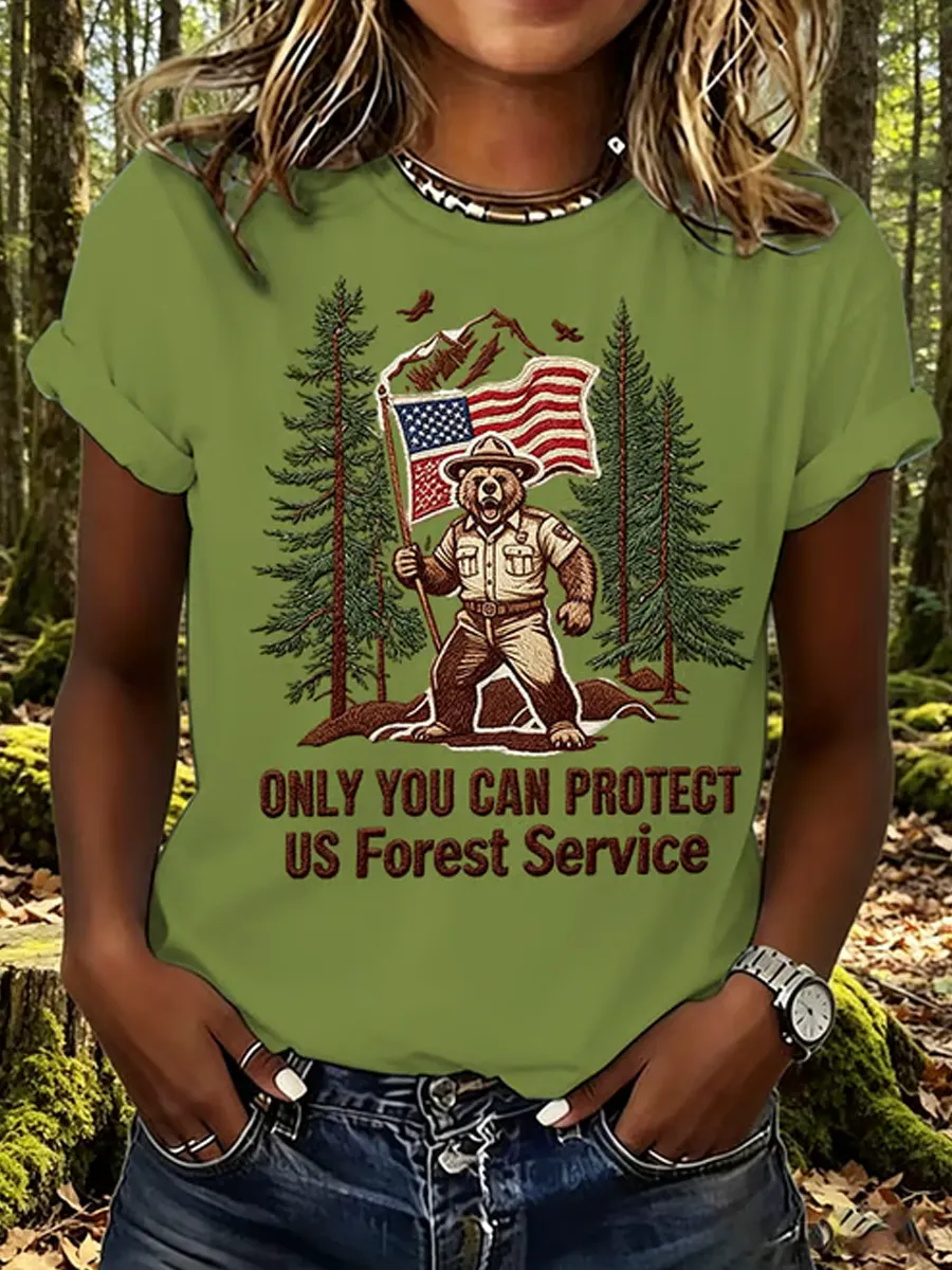 Women's Retro Only You Can Protect Us Forest Service Print T-Shirt