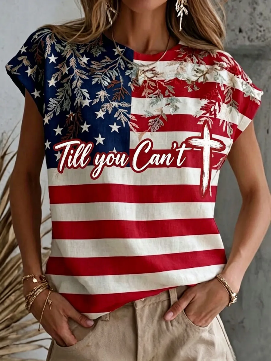 Women'S  Cotton Linen  Retro  250Th Anniversary  Faith   Print T-Shirt