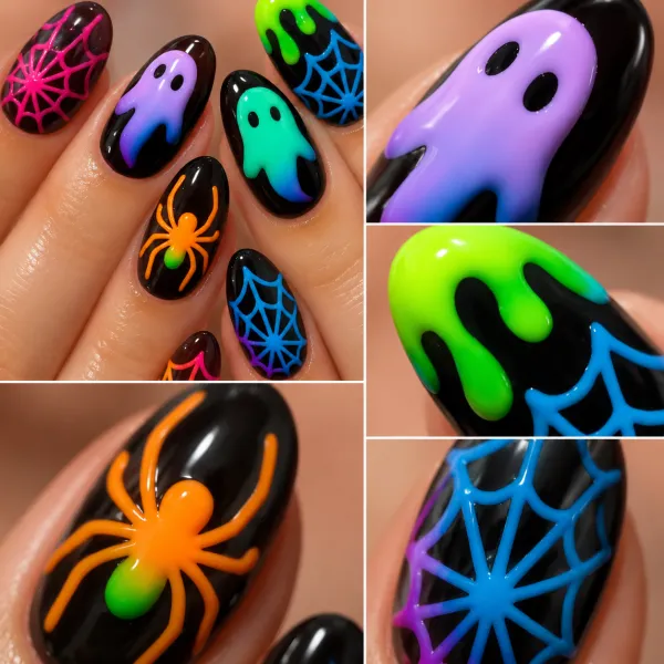 Nailhour 24Pcs Halloween Medium Almond Luminous Ghost Press On Nails