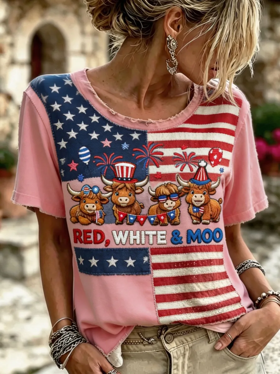 U.S. 250th Anniversary Highland Cow Print Women's Vintage T-Shirt