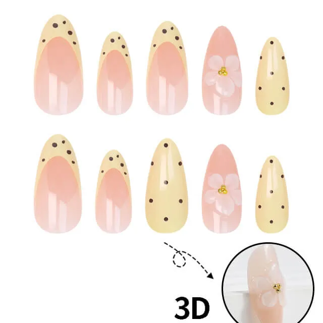 Nailhour 24Pcs Pink 3D Floral Medium Almond Press On Nails